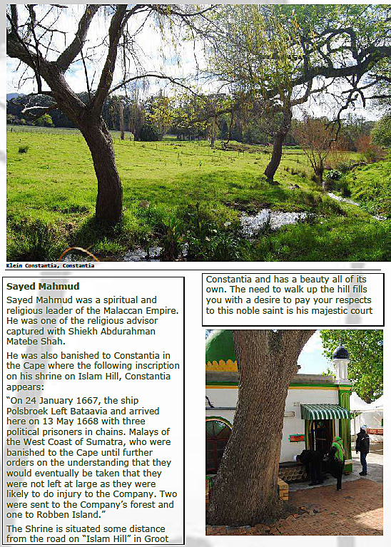 a page about the visit to a shrine in Groot Constantia