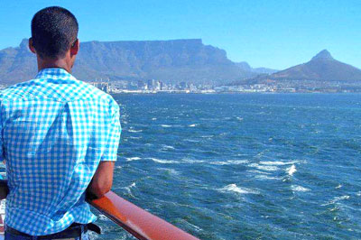 The cruise ship leaving Cape Town Harbor