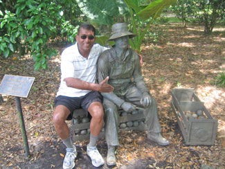 Seated in the orange grove